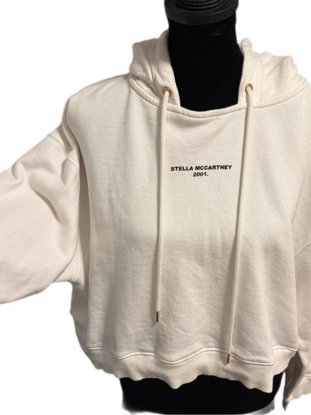 Stella McCartney White Cropped Hooded sweatshirt with black logo on front sz 40 - Picture 4 of 15